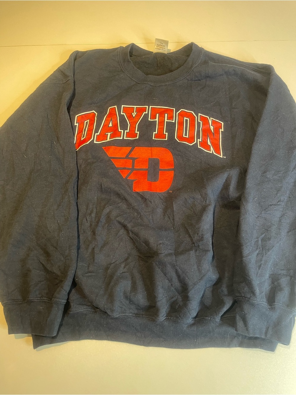 Dayton Navy Crewneck Sweater with Red Logo